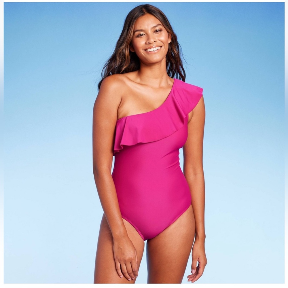 Women's Ruffle One Shoulder Full Coverage One Piece Swimsuit - Kona Sol NEW S-XL